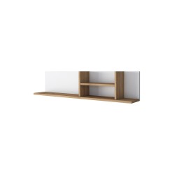 Mesa de Trabajo con Estantería y 2 Cajones, Color Blanco-Natural, 160x50x161.8 cm.