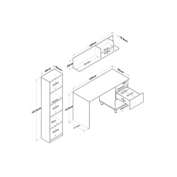 Mesa de Trabajo con Estantería y 2 Cajones, Color Blanco-Natural, 160x50x161.8 cm.