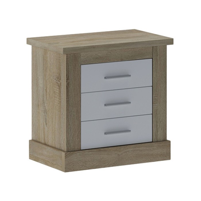 Mesita de Noche 3 Cajones, Mesilla de Dormitorio, Color Cambrian y Blanco , Medidas: 66 cm (anc) x 39,6 cm (Fo) x 63,8 cm (Al)