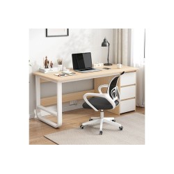 Escritorio de Oficina con 3 Cajones, MDF Natural y Blanco, 120x48x74cm - Moderno y Funcional