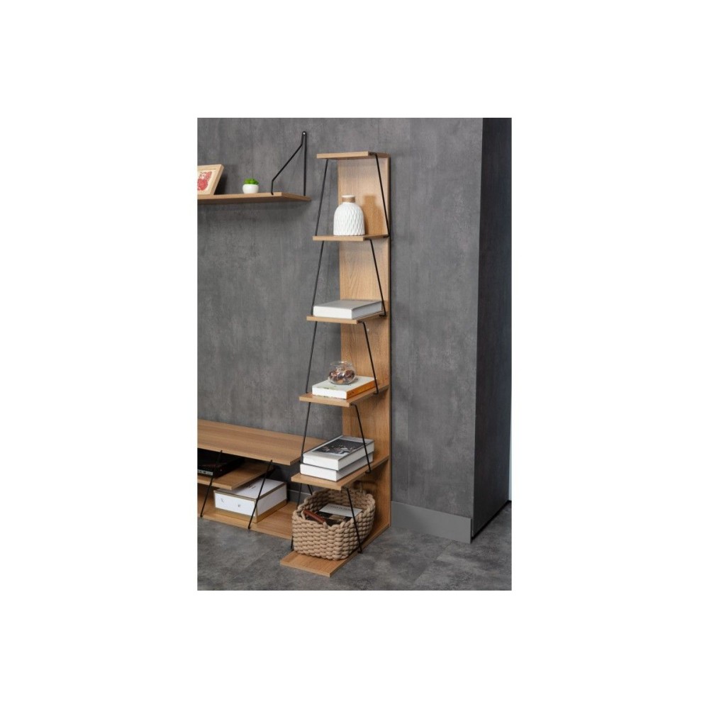 Estantería para Salón en Color Sonoma y Negro, 5 Niveles, 50x22x150 cm