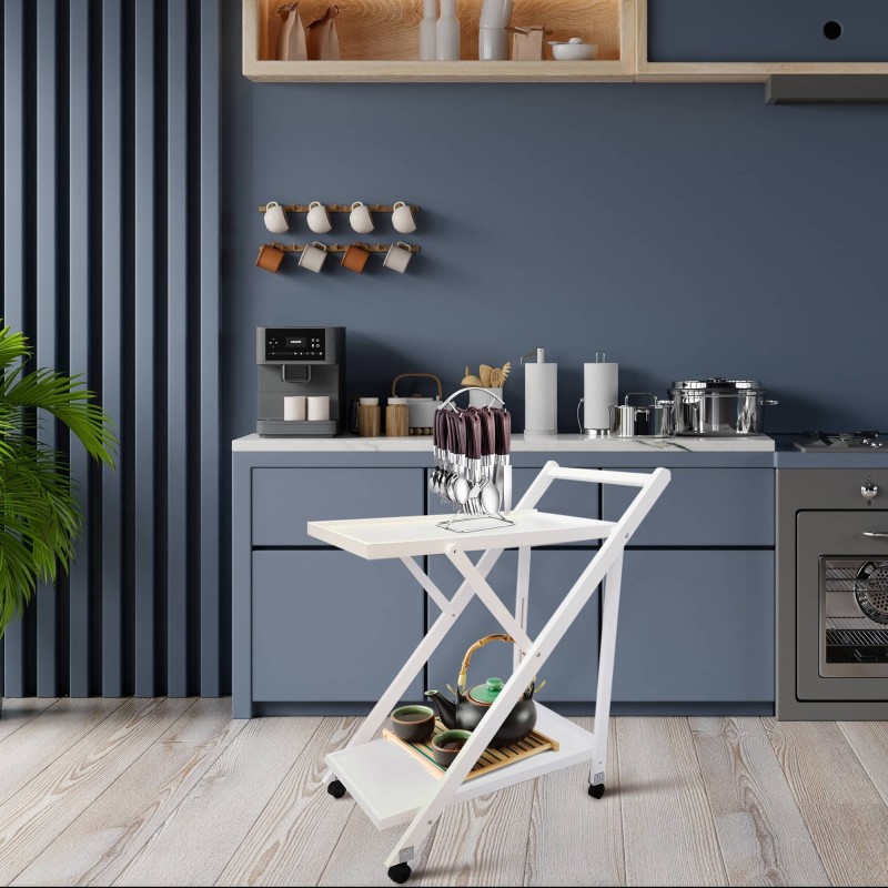 Camarera Plegable con Ruedas 65x40x85 Blanco - ¡Práctica y Elegante!
