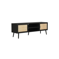 Mueble TV de Ratán en Color Negro-Natural 150x39x49 cm - 2 Puertas - Estilo y Durabilidad.
