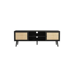 Mueble TV de Ratán en Color Negro-Natural 150x39x49 cm - 2 Puertas - Estilo y Durabilidad.