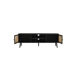 Mueble TV de Ratán en Color Negro-Natural 150x39x49 cm - 2 Puertas - Estilo y Durabilidad.