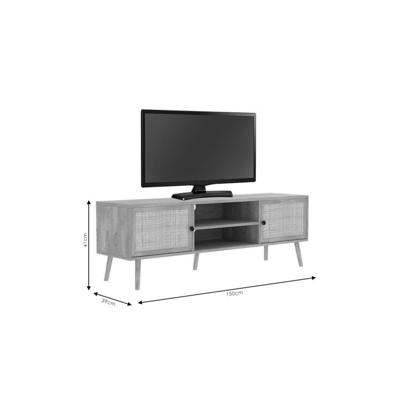 Mueble TV de Ratán en Color Negro-Natural 150x39x49 cm - 2 Puertas - Estilo y Durabilidad.