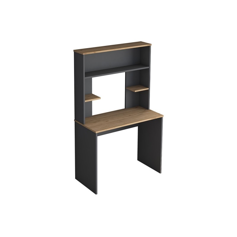 Mesa de Trabajo-Estantería Color Nogal-Natural, 90x45x155,60cm - Múltiples Estantes para Organización