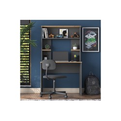 Mesa de Trabajo-Estantería Color Nogal-Natural, 90x45x155,60cm - Múltiples Estantes para Organización