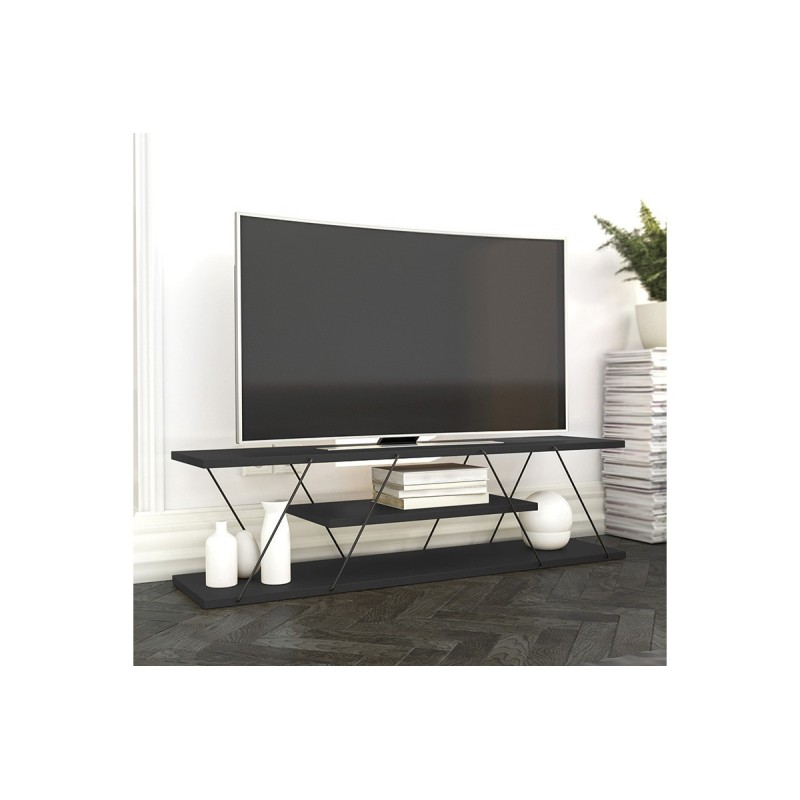 Mueble de TV con 3 Estantes, Soporte para TV en Color Antracita 120x30x33cm - Ideal para Salón y Sala de Estar