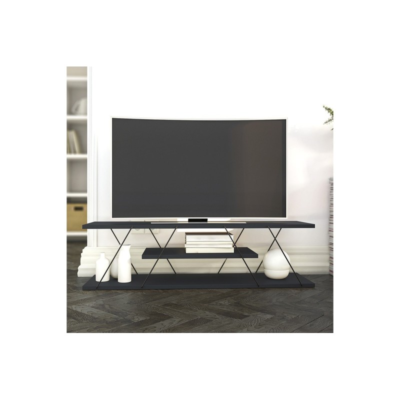 Mueble de TV con 3 Estantes, Soporte para TV en Color Antracita 120x30x33cm - Ideal para Salón y Sala de Estar