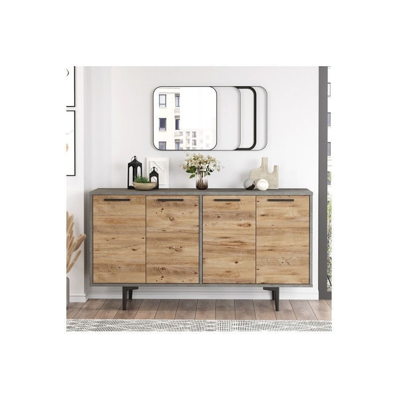 Aparador Moderno Color Cambria-Cemento con 4 Puertas - 130x40x70.6 cm - Amplio Almacenamiento para Salón o Comedor.