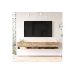 Mueble de TV de Pared Moderno Roble - 180x31,5x29,5 cm - 2 Cajones y Estantes.