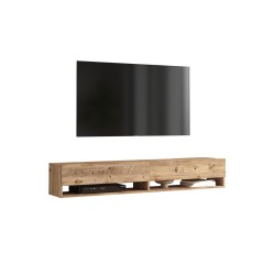 Mueble de TV de Pared Moderno Roble - 180x31,5x29,5 cm - 2 Cajones y Estantes.