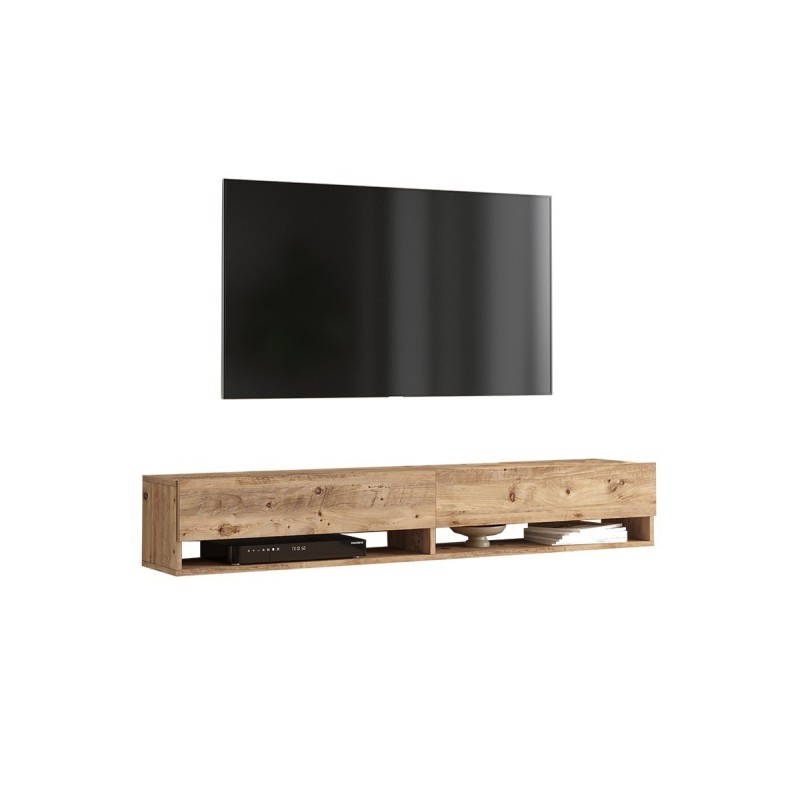 Mueble de TV de Pared Moderno Roble - 180x31,5x29,5 cm - 2 Cajones y Estantes.
