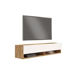 Mueble TV de Pared Color Blanco-Roble 140x31.6x29.6 cm - 2 Puertas - Estilo Moderno y Funcional.