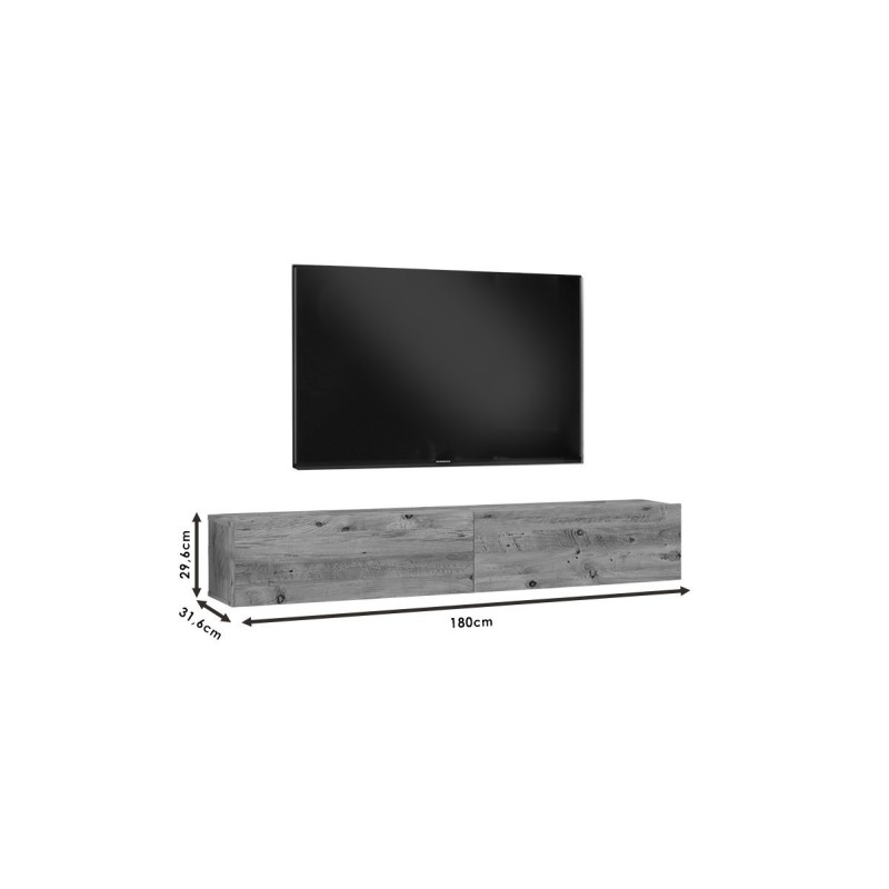 Mueble de TV de Pared moderno Blanco y Roble con 2 Cajones - 180x31.6x29.6 cm.