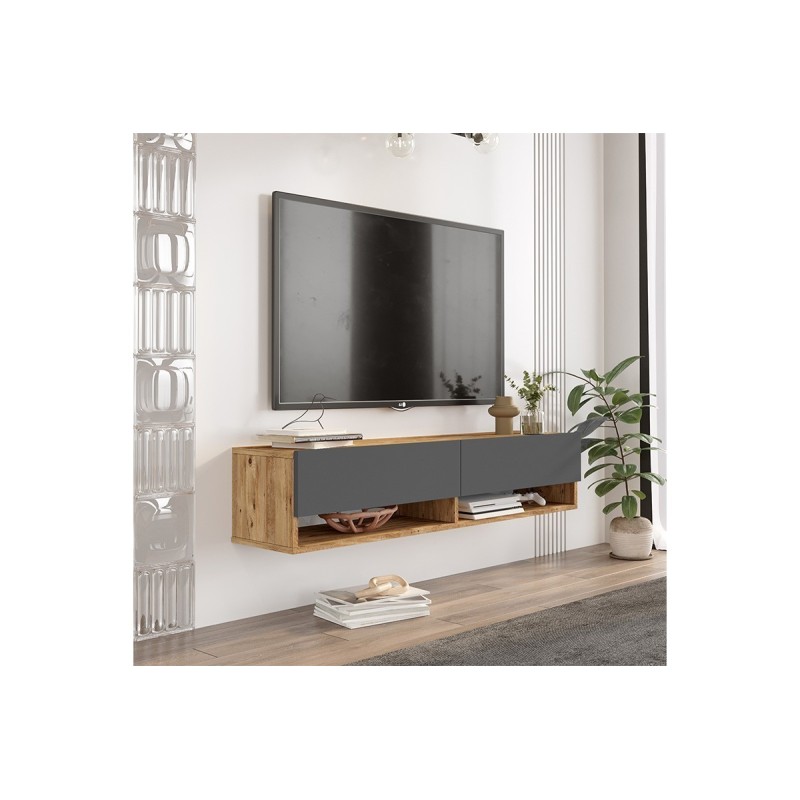 Mueble TV de Pared Color Antracita-Roble 140x31.6x29.6 cm - 2 Puertas - Estilo Moderno y Funcional.