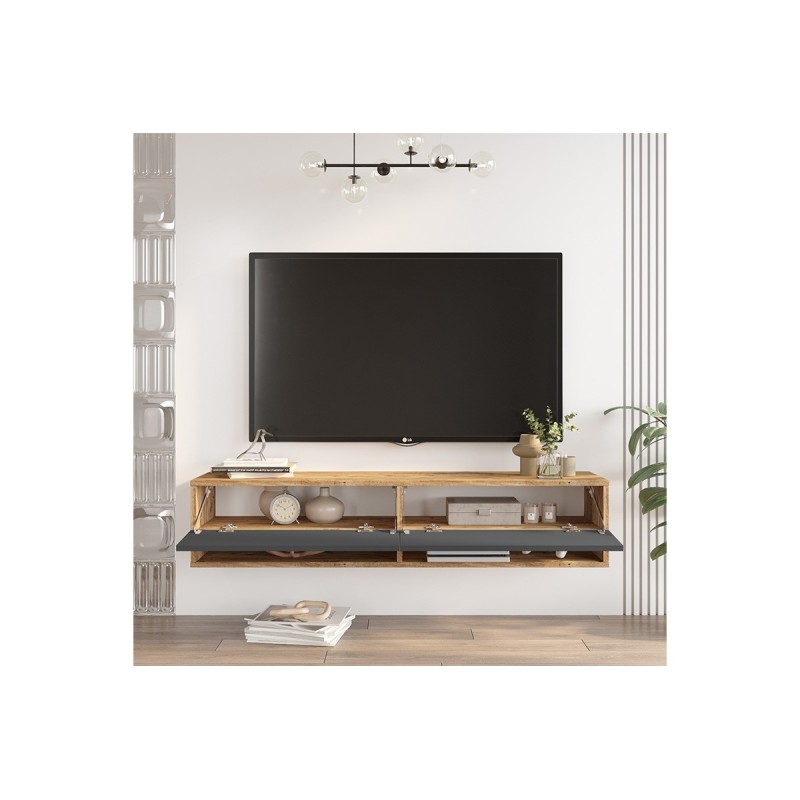 Mueble TV de Pared Color Antracita-Roble 140x31.6x29.6 cm - 2 Puertas - Estilo Moderno y Funcional.