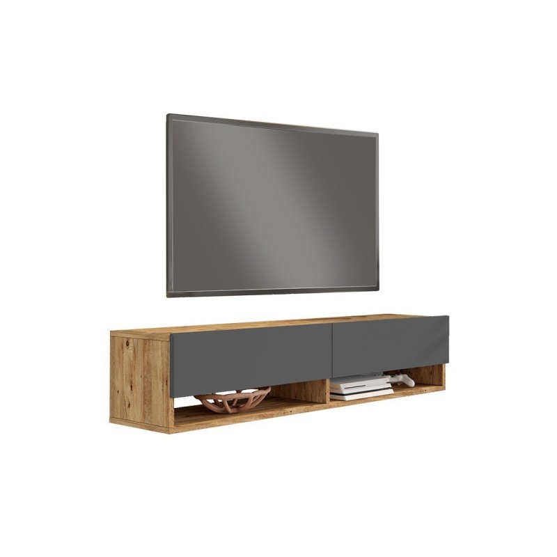 Mueble TV de Pared Color Antracita-Roble 140x31.6x29.6 cm - 2 Puertas - Estilo Moderno y Funcional.
