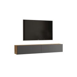 Mueble de TV de Pared moderno Antracita y Roble con 2 Cajones - 180x31.6x29.6 cm.
