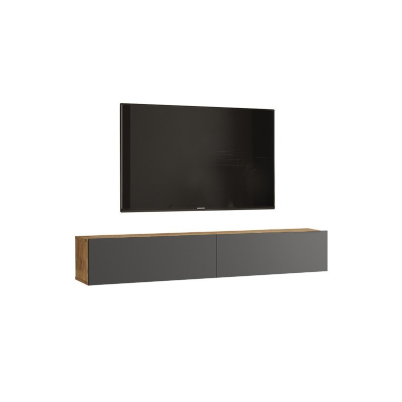 Mueble de TV de Pared moderno Antracita y Roble con 2 Cajones - 180x31.6x29.6 cm.
