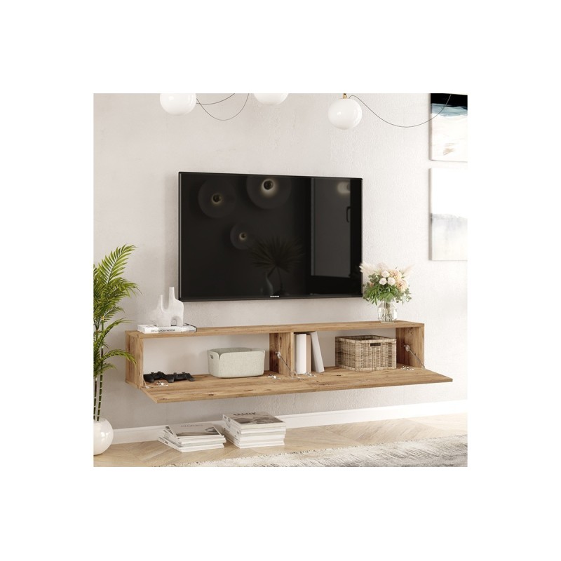 Mueble de TV de Pared moderno Color Roble con 2 Cajones - 180x31.6x29.6 cm.