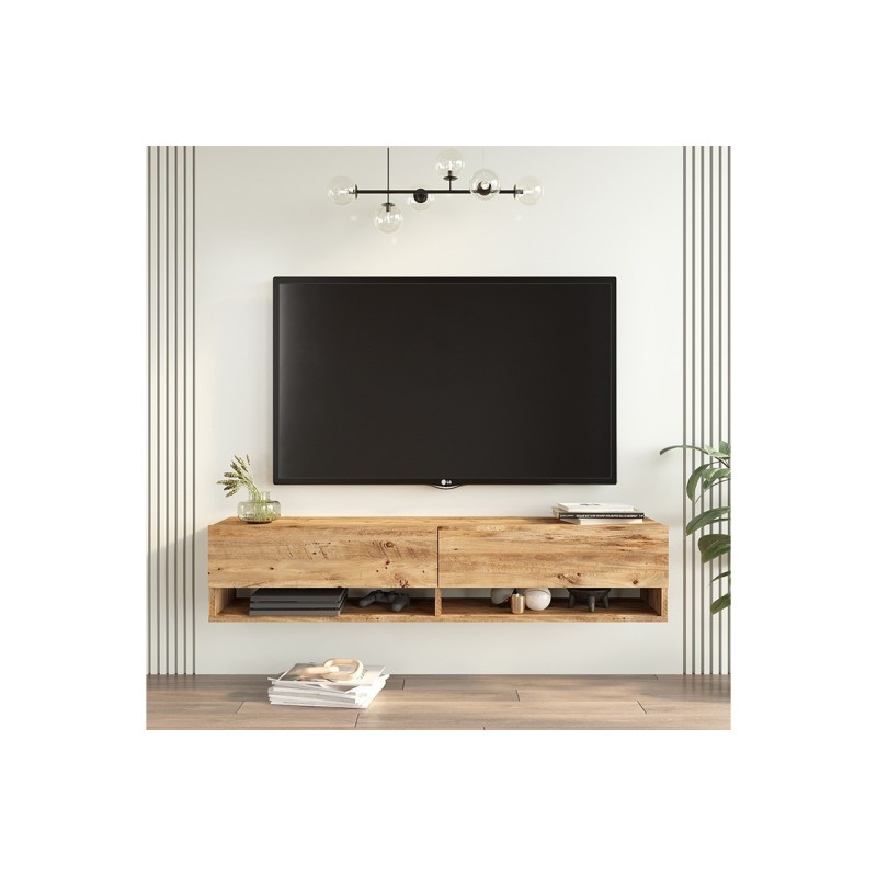 Mueble TV de Pared Color Roble 140x31.6x29.6 cm - 2 Puertas - Estilo Moderno y Funcional.