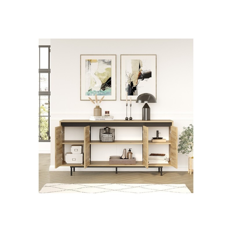 Aparador Moderno Color Cambria-Wenge con 4 Puertas - 160x44.5x75.5 cm - Amplio Almacenamiento para Salón