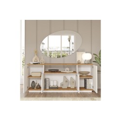 Buffet con 4 Puertas y Estantes en Melamina Blanco y Natural, 180x44.5x75 cm