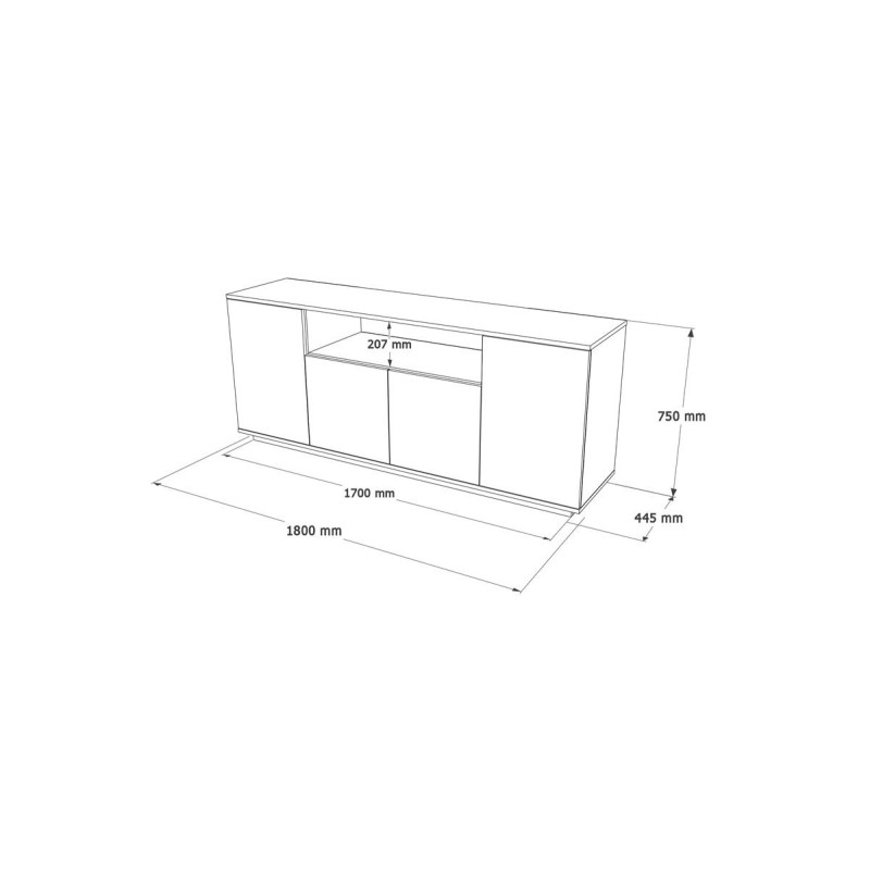 Buffet con 4 Puertas y Estantes en Melamina Blanco y Natural, 180x44.5x75 cm