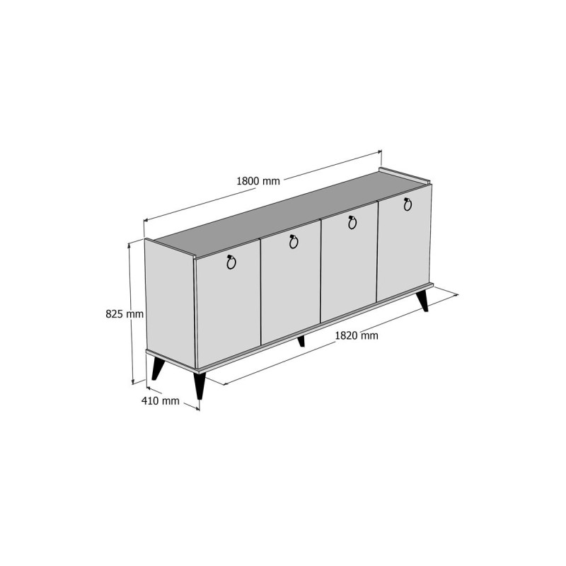 Buffet de Melamina Nogal-Negro - 182x41x82,5cm - 4 Puertas y Múltiples Estantes.