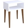 Mesita de Noche Blanca con Cajón y Patas de Madera - ¡Tamaño Ideal!
