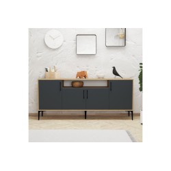 Buffet de Melamina Natural-Gris Oscuro-Negro - 180x40,5x78cm - Elegante Almacenamiento para Comedor