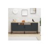 Buffet de Melamina Natural-Gris Oscuro-Negro - 180x40,5x78cm - Elegante Almacenamiento para Comedor