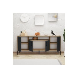 Buffet de Melamina Natural-Gris Oscuro-Negro - 180x40,5x78cm - Elegante Almacenamiento para Comedor