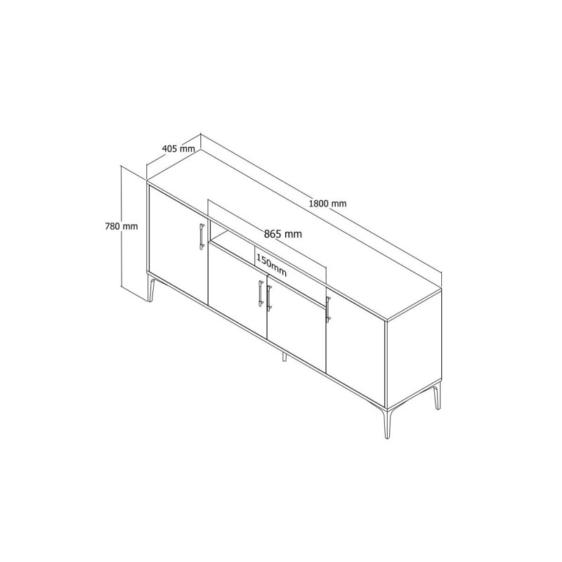 Buffet de Melamina Natural-Gris Oscuro-Negro - 180x40,5x78cm - Elegante Almacenamiento para Comedor