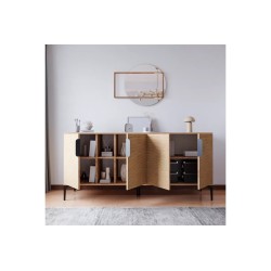 Buffet en Melamina Color Roble, 180x40x78 cm, Diseño Moderno y Duradero