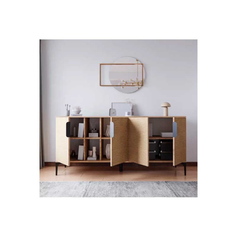 Buffet en Melamina Color Roble, 180x40x78 cm, Diseño Moderno y Duradero