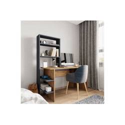 Mesa de Estudio-Librería en Melamina Roble-Gris Oscuro, 120x55x150cm - Espacio de Trabajo y Almacenamiento