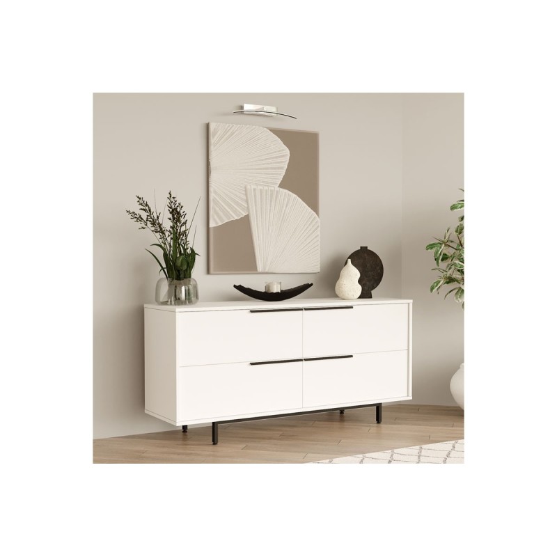 Buffet de Melamina en Color Blanco-Negro, 160x44.5x74 cm, Gran Resistencia para un Uso Duradero.