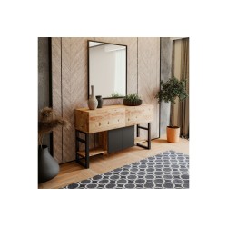 Buffet Diseño Moderno Natural-Negro con 4 Puertas - 139x43x83.5cm - Elegante Almacenamiento para Comedor