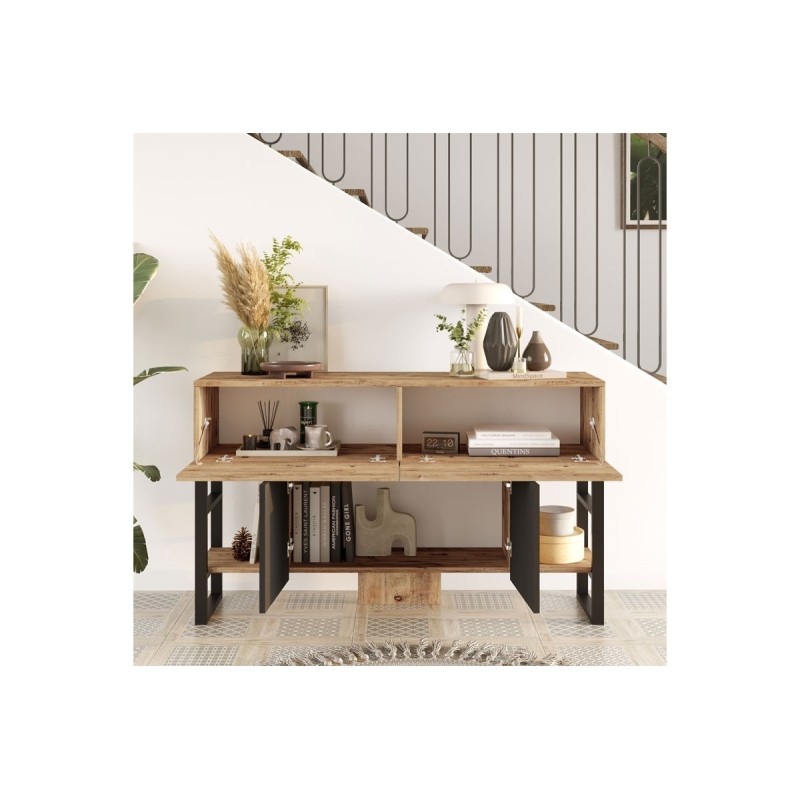 Buffet Diseño Moderno Natural-Negro con 4 Puertas - 139x43x83.5cm - Elegante Almacenamiento para Comedor