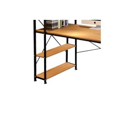 Escritorio  con Estantes - Melamina Avena Oscuro y Negro - 120x64x120 cm - Mesa de Trabajo Multifuncional para Oficina y Hogar