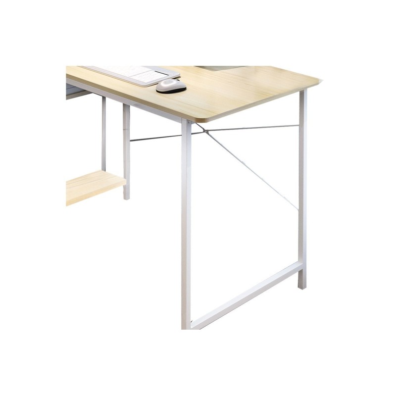 Escritorio  con Estantes - Melamina Natural y Blanco - 120x64x120 cm - Mesa de Trabajo Multifuncional para Oficina y Hogar