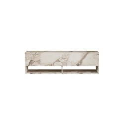 Mueble TV Moderno con 1 Puerta y Estantes en Melamina Color Mármol Marfil - 100x31.5x29.6cm