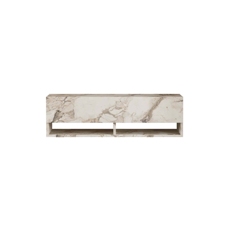 Mueble TV Moderno con 1 Puerta y Estantes en Melamina Color Mármol Marfil - 100x31.5x29.6cm