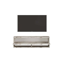 Mueble TV Moderno con 1 Puerta y Estantes en Melamina Color Mármol Marfil - 100x31.5x29.6cm