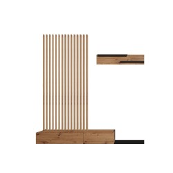 Mueble tv completo en Negro-Cambria, Fabricado en Melamina, 249,5x42x199,5cm - Moderno y Funcional.