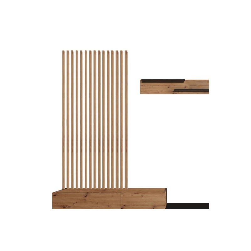 Mueble tv completo en Negro-Cambria, Fabricado en Melamina, 249,5x42x199,5cm - Moderno y Funcional.