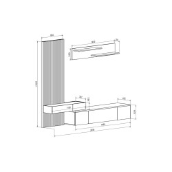 Mueble tv completo en Negro-Cambria, Fabricado en Melamina, 249,5x42x199,5cm - Moderno y Funcional.